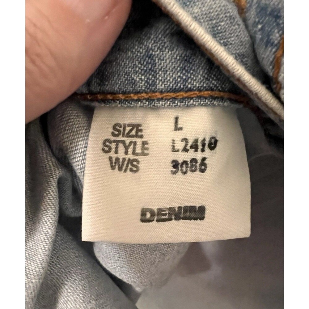 Vtg 90s SUTTINI Blue Denim Patchwork Shirt South Africa Button Up Long Sleeve L - Picture 11 of 11